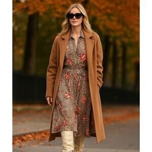 Nanette Lepore Floral Animal Print Dress Large 14 Vintage Long Sleeve Leopard